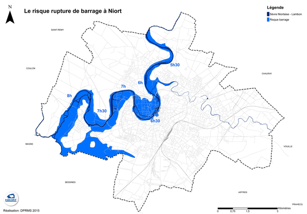 Simulation d'une rupture du barrage de la Touche-Poupard