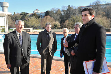 Francis Luyce, président de la Fédération de natation, Alain Baudin, vice-président de la CAN délégué aux sports d'eau, Jérôme Baloge, président de la CAN