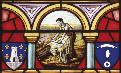 Verrière pour l'église de Saint-Liguaire, commandée par le chamoiseur Léon Rousseau à l'atelier bordelais G.-P. Dagant ©CAN Verrière pour l'église de Saint-Liguaire, commandée par le chamoiseur Léon Rousseau à l'atelier bordelais G.-P. Dagant ©CAN